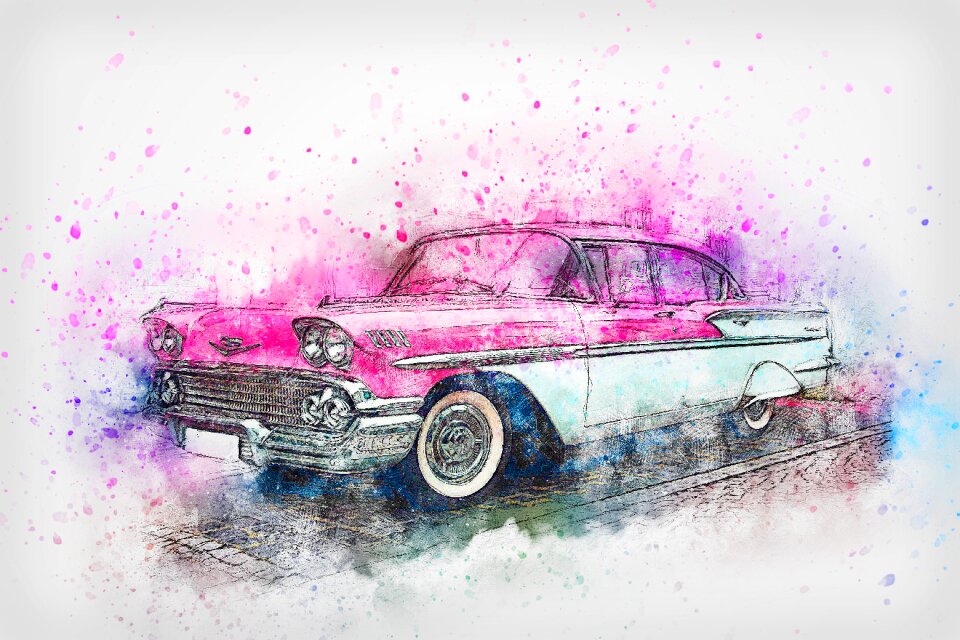 Watercolor vintage auto