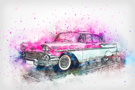Watercolor vintage auto