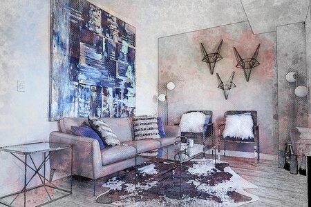 Painting abstract art grey couch