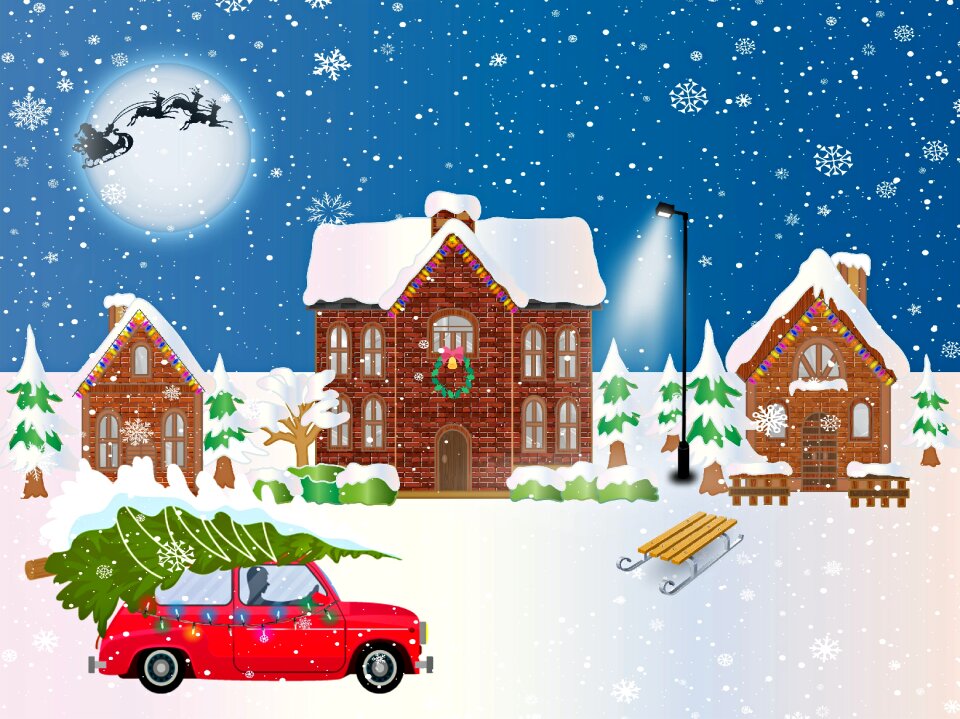 Sled santa claus moon
