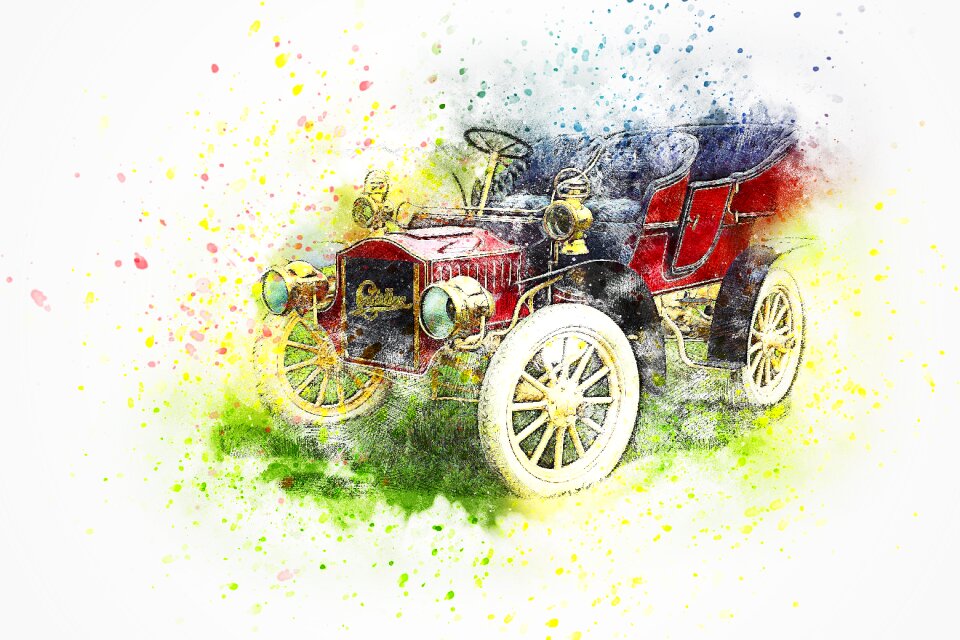 Watercolor vintage auto