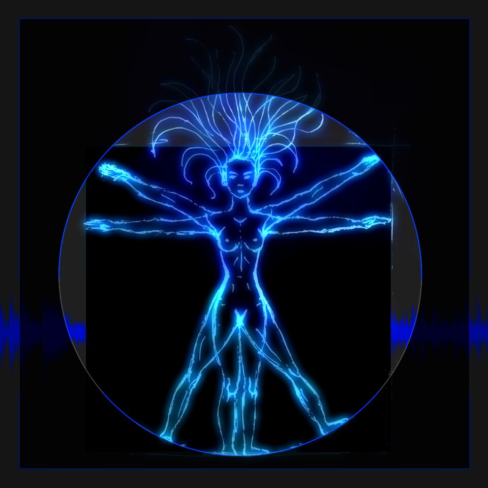 Woman glow black background