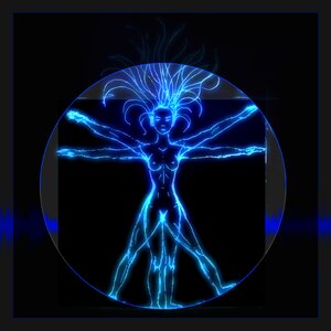 Woman glow black background