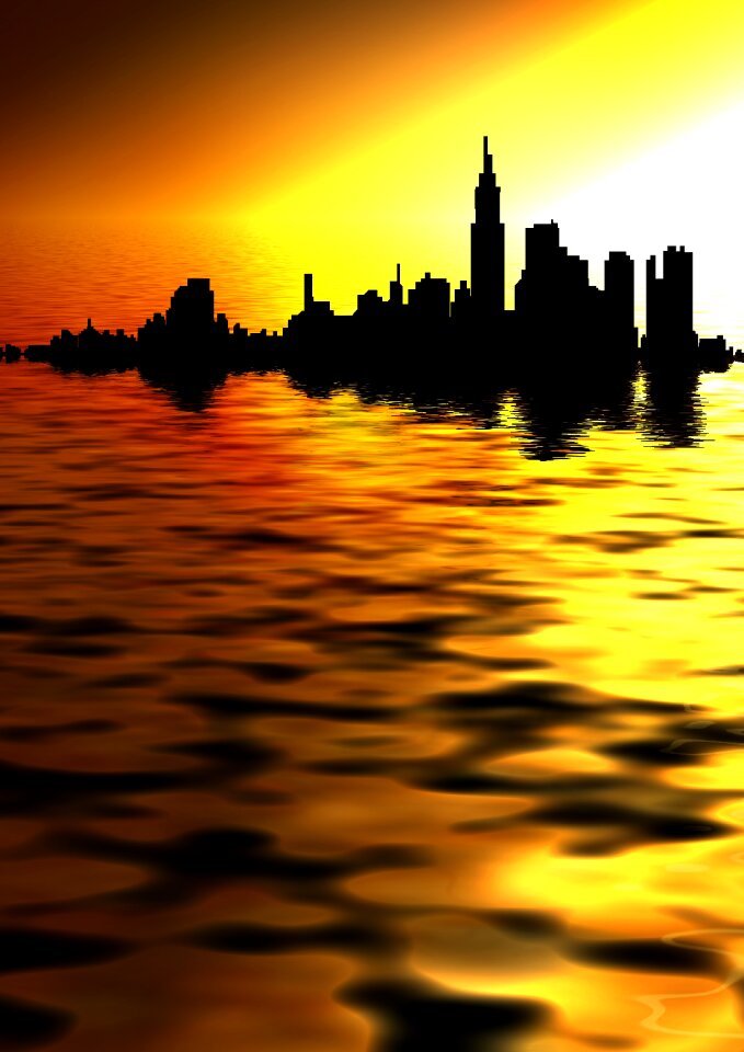 Water golden silhouette