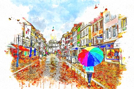Art watercolor town