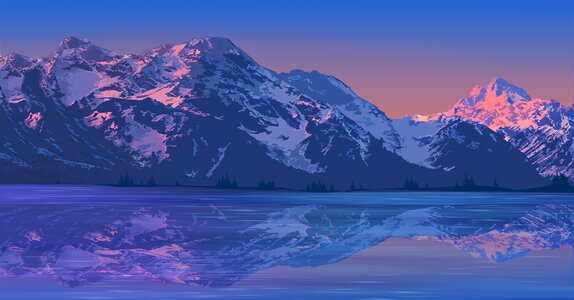 Sunset water mountain lake