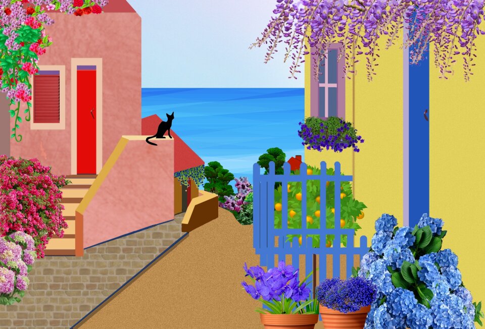Colorful houses shutters door