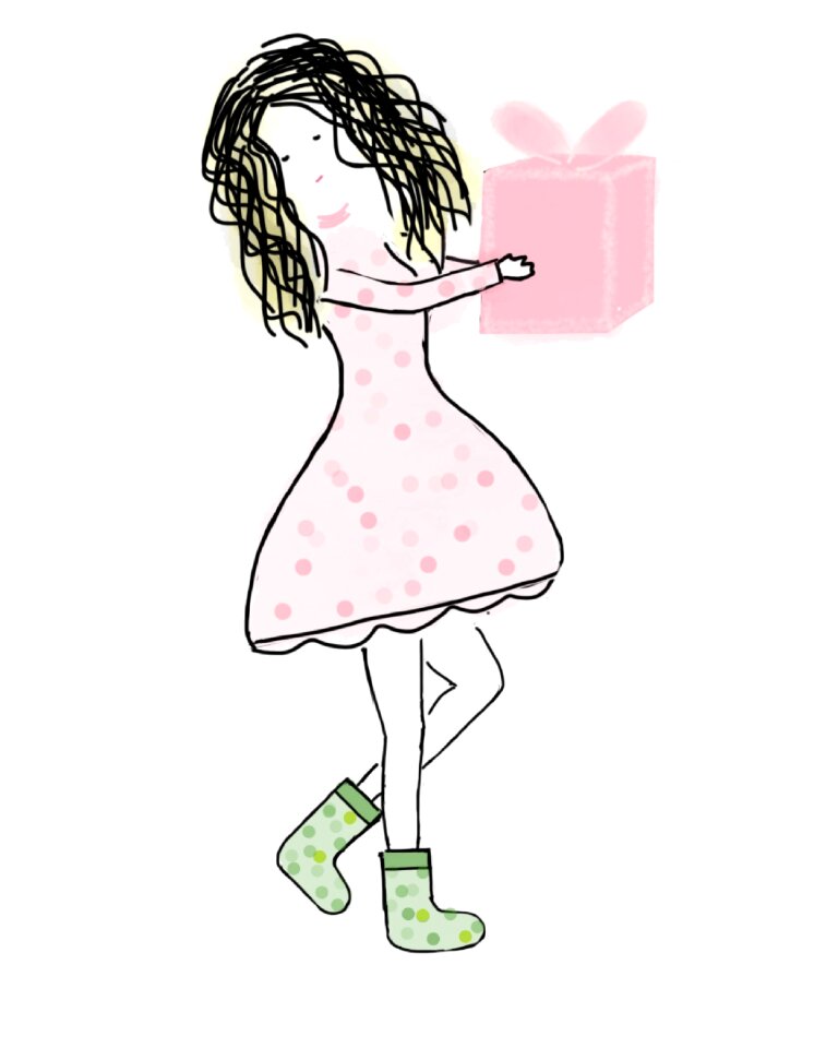Pink skirt girl in pink curly hair