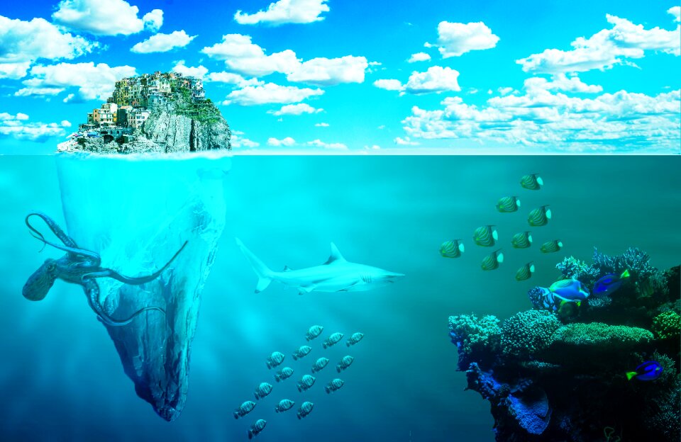 Island coastal town reef