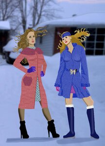 Winter two woman Free illustrations