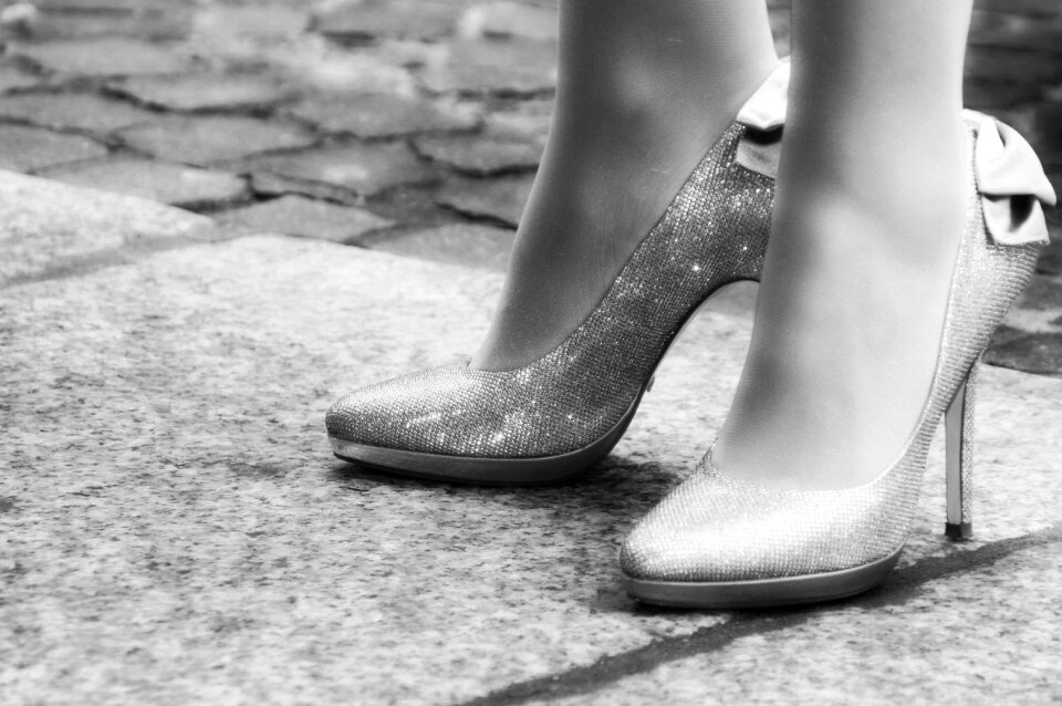 Glittering silver high heels