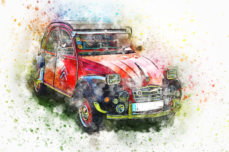 Watercolor 2cv vintage