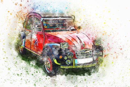 Watercolor 2cv vintage