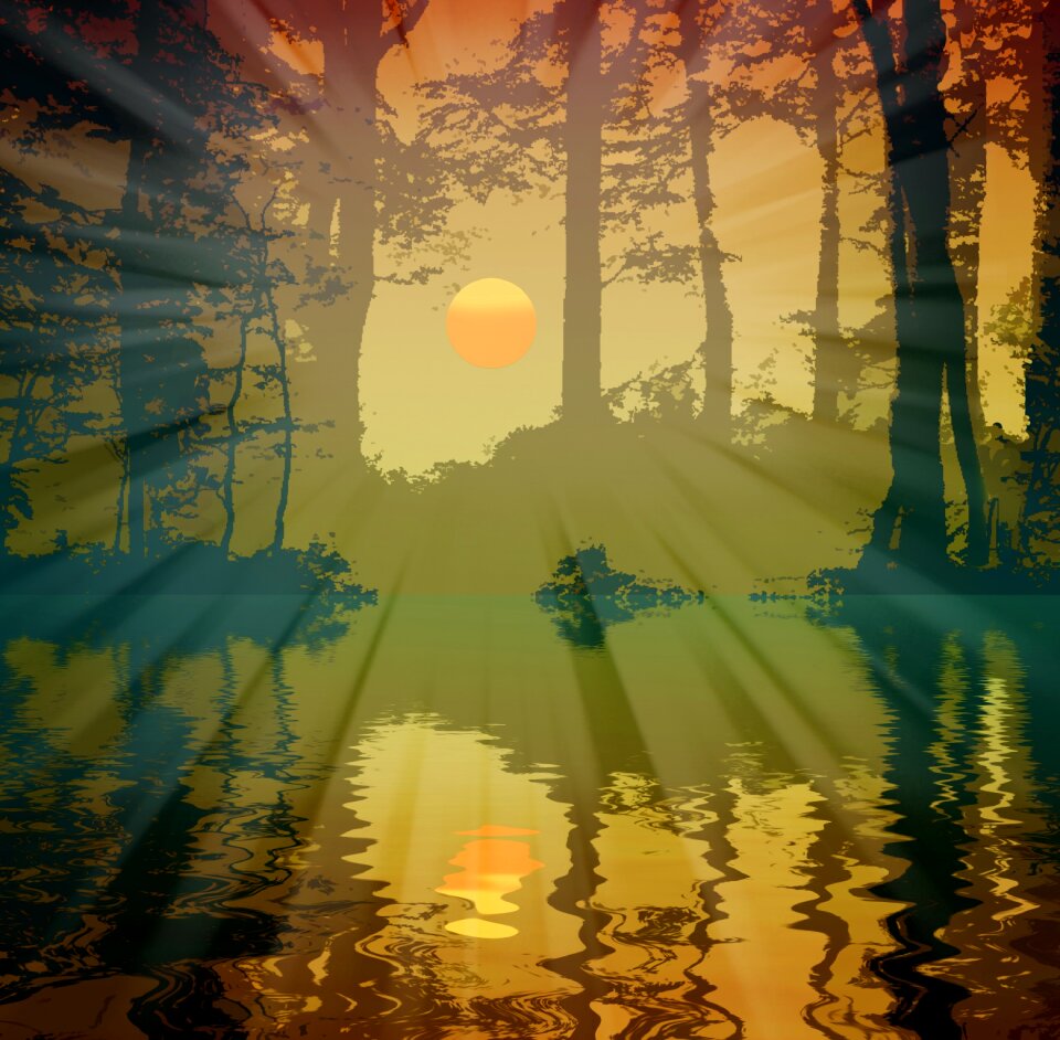 Landscape dawn lake