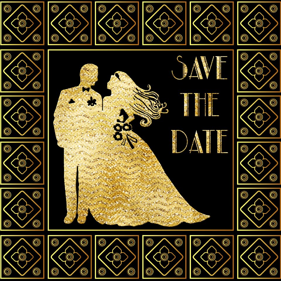 Bride and groom gold foil black template