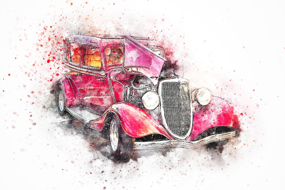 Watercolor vintage auto