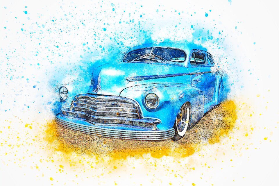 Watercolor vintage auto