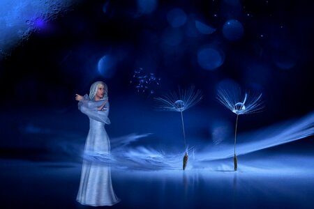 Woman dandelions moon