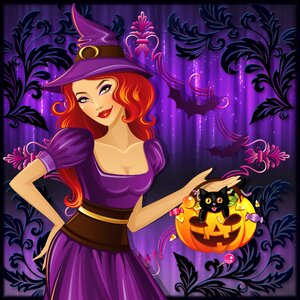 Black cat purple hat