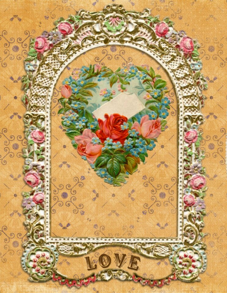 Vintage heart flowers