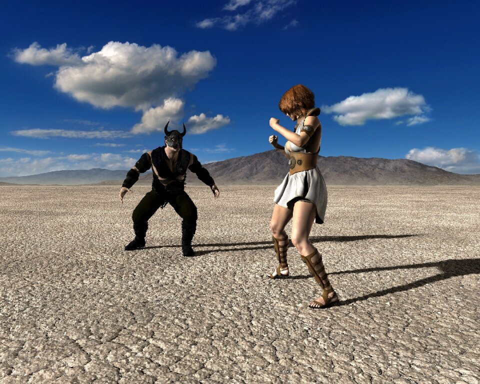 Man and woman duel sky
