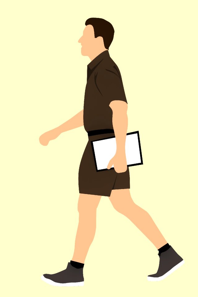 Walking holding shorts