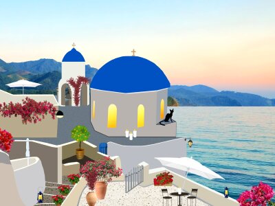 Bell tower blue water oia