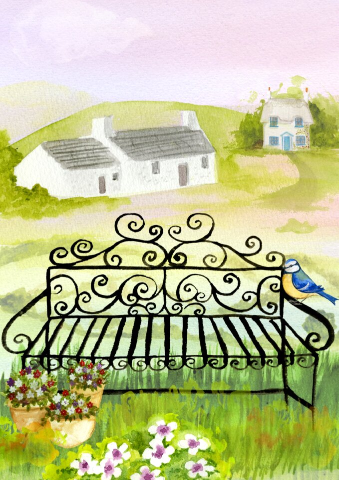 Bench flowers grass