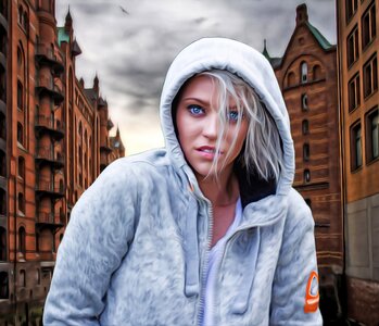 Hooded girl urban city