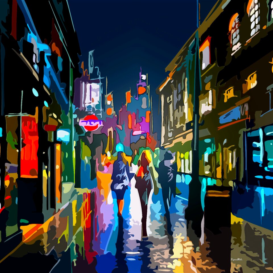 Cityscape wet night