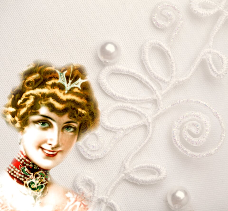 White dress vintage pearls
