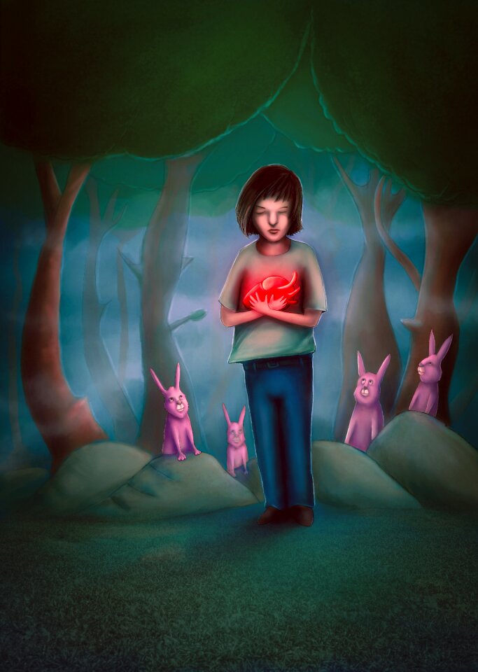 Holding heart glowing