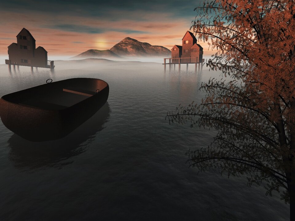 Morning water rowing boat