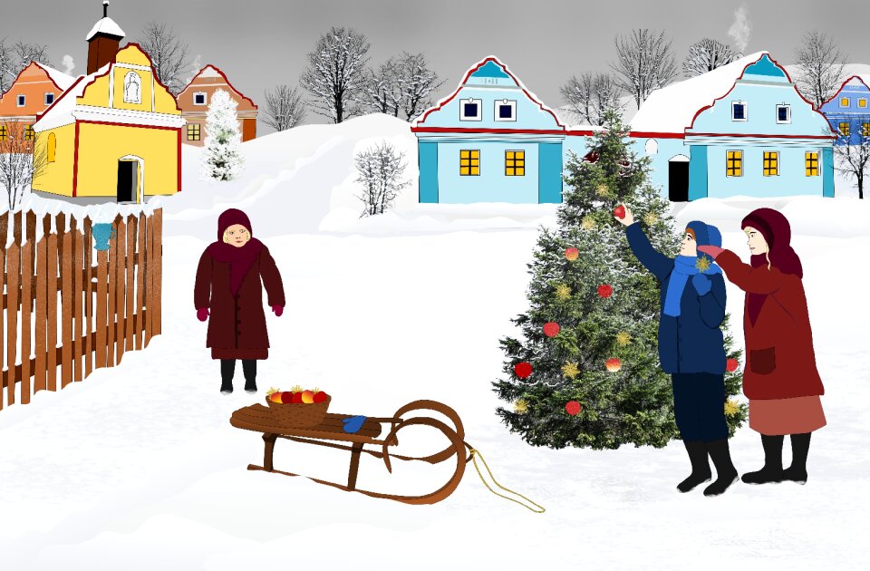 Snow winter village