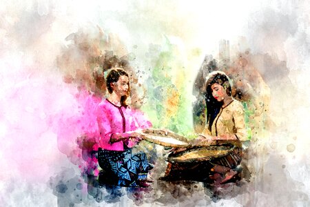 Outdoors girls watercolor