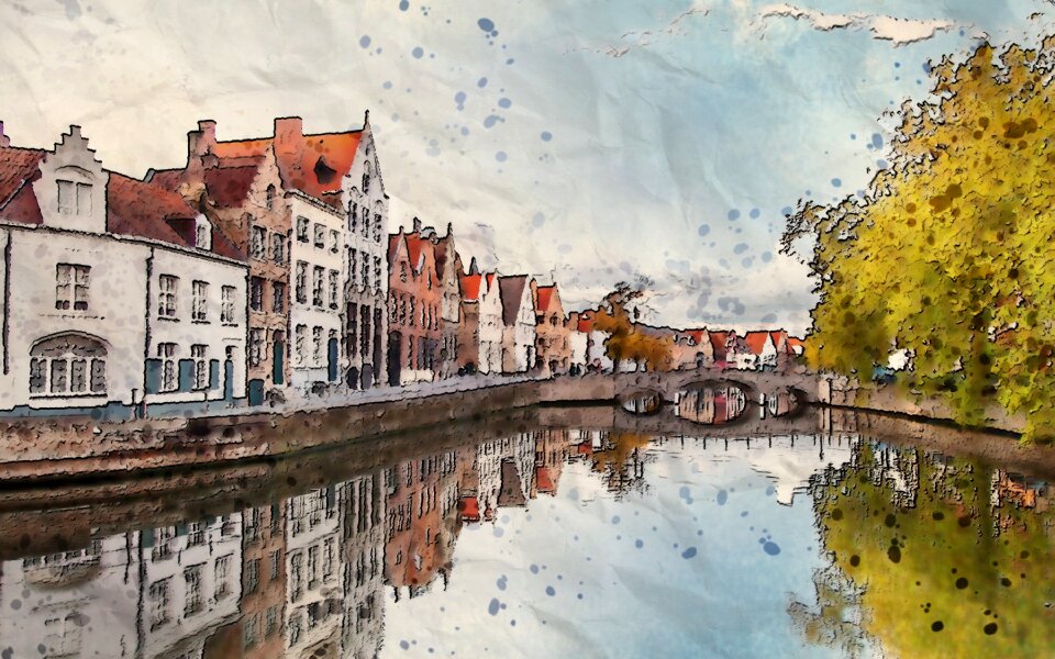 Water reflection town