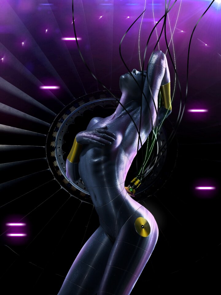 Cyborg woman composing