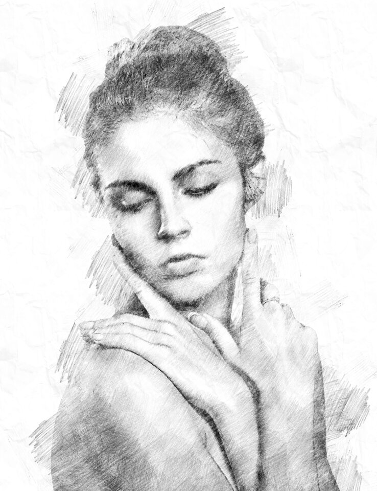 Digital drawing girl posing