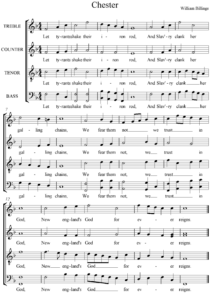 Song chester title by william billings composer