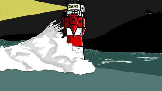 Coastline drawing red and white