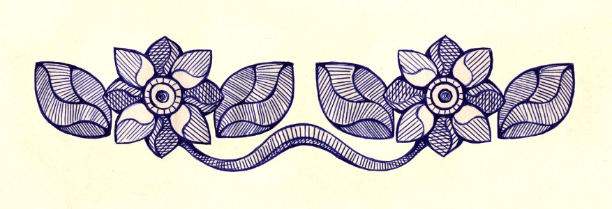 Floral ornament, drawn with a ballpoint pen. The symmetrical pattern.