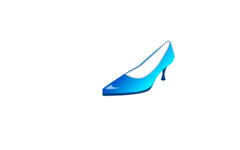 Blue and white lady's shoe icon.