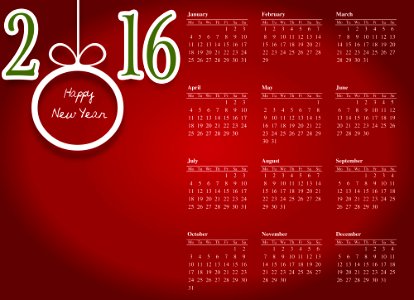 Happy new year 2016.-red background white letter calenda