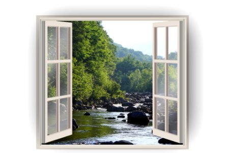 Open window with forest on a background