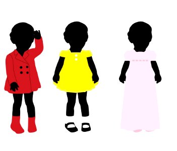 Three cute little girls in black silhouette illustration