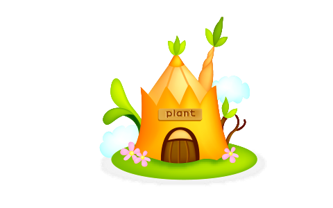 Orange color house among trees with plant