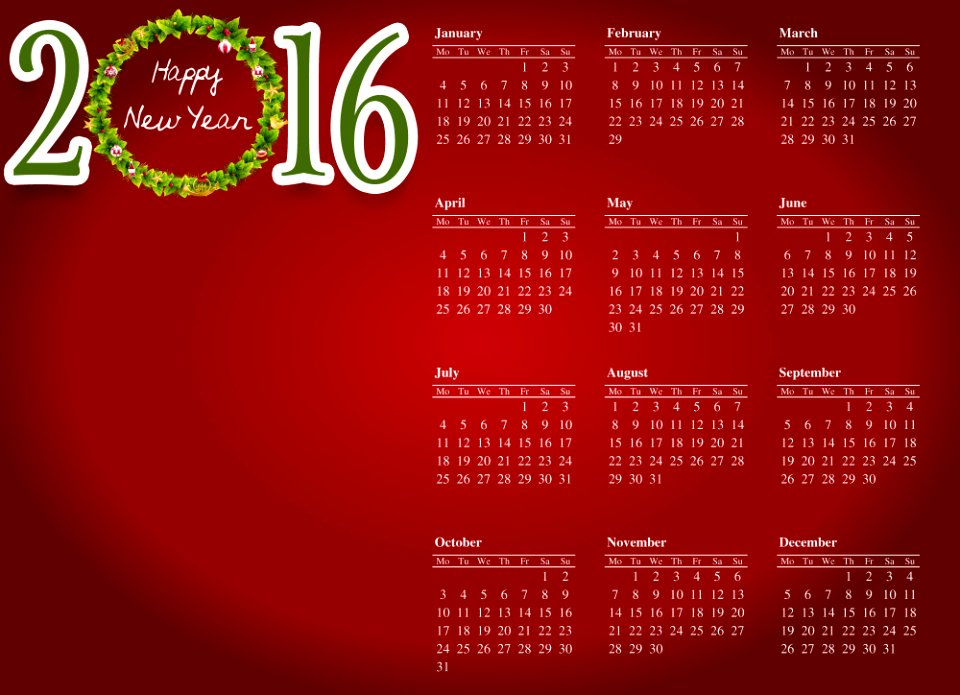 Happy new year 2016 design.-red background white letter calenda