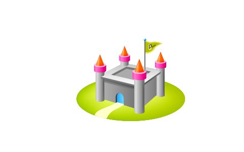 Cartoon illustration of a fairytale fortified castle with flags