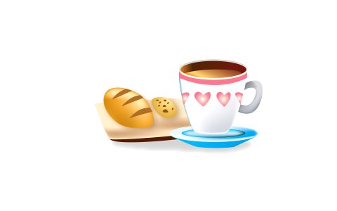 A mug with a hot drink. Tea, coffee. Cartoon. Cookies. Breakfast.
