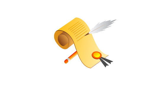 Parchment and quill with inkpot
